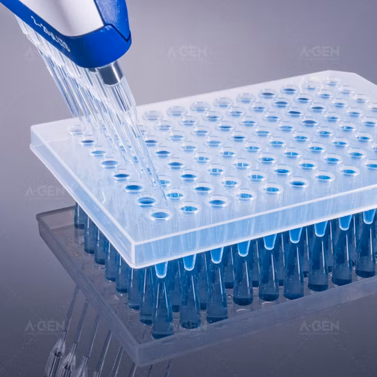 Customised, Disposable, 0.1ml 0.2ml 96 Well Clear Polypropylene PCR Plate with Half Skirt (sterile)