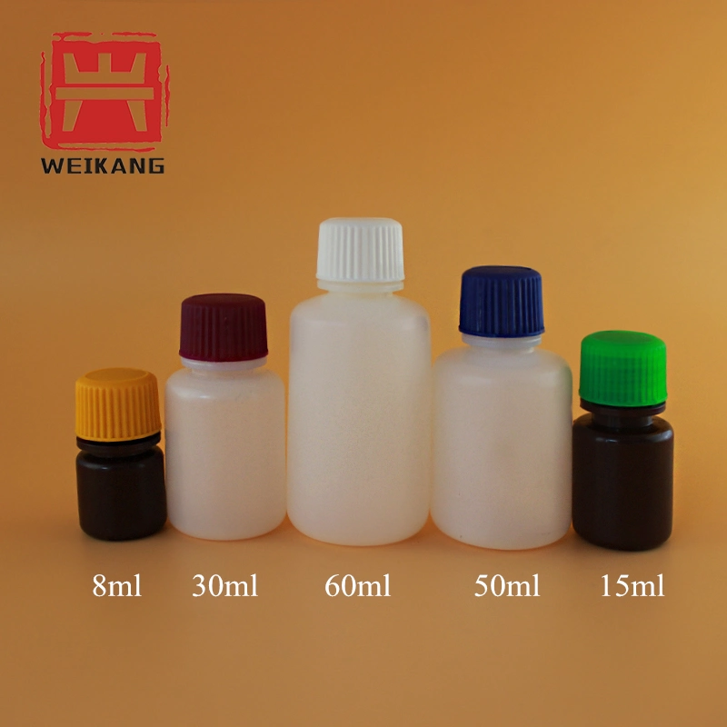 8ml 15ml 30ml 50ml 60ml HDPE Polyethylene Reagent Chemical Media Bottle Sample with Cap